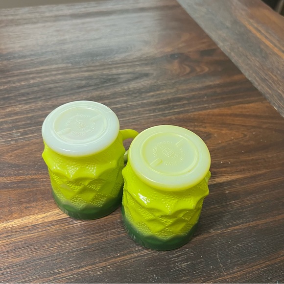 Anchor Hocking Kimberly Diamond green ombré mug set of 2 dark light MCM Vintage - Picture 5 of 6